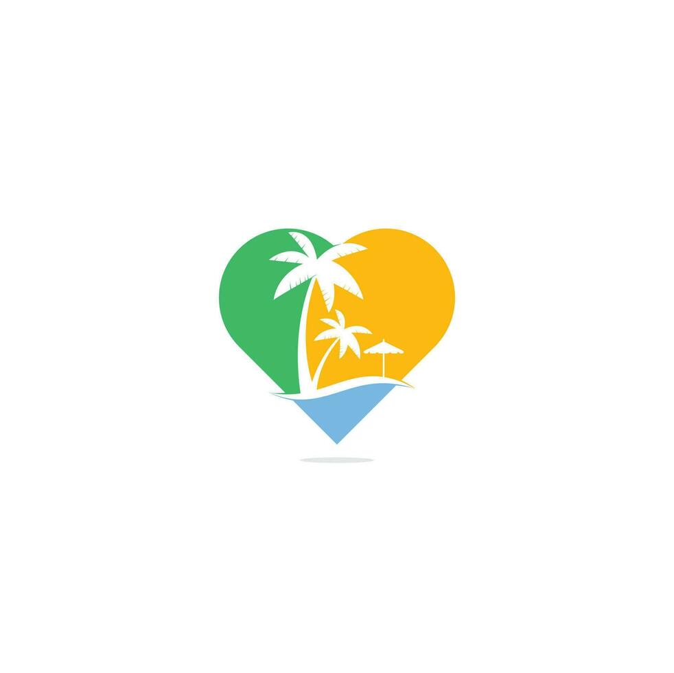 modèle de conception de logo de concept de forme de coeur de plage. conceptions de logo d'été. création de logo de plage tropicale et de palmier. vecteur