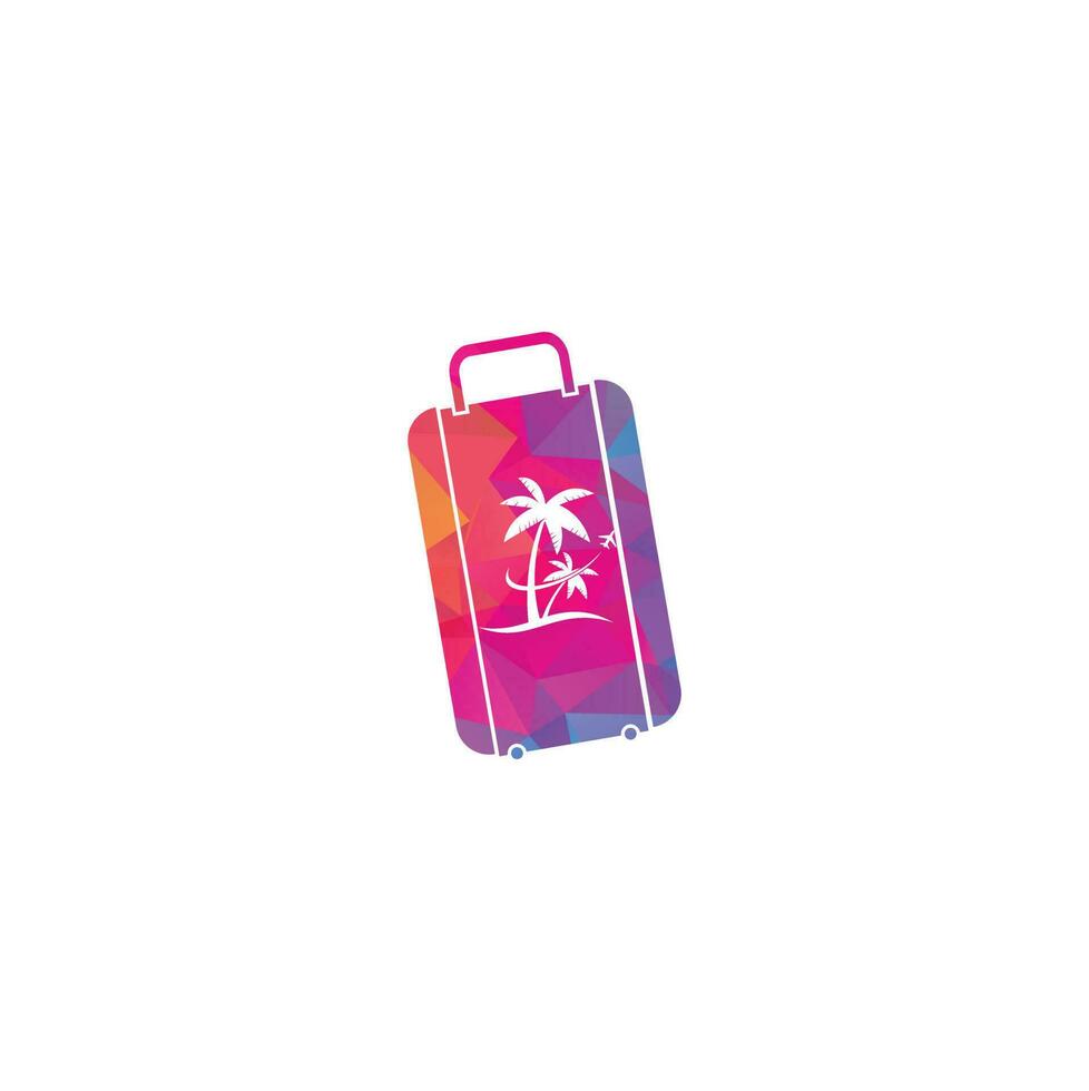 conception d'icône de logo de concept de sac de voyage de plage. modèle de logo de voyage. palmier avec vecteur de modèle de logo de vague océanique.