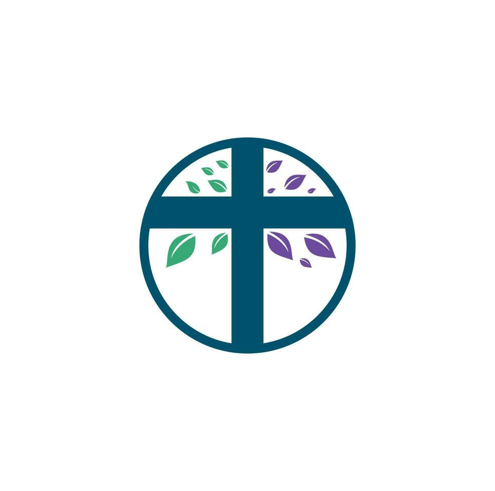 création de logo d'église croisée. arbre abstrait symbole de croix religieuse icône vecteur conception. logo de l'église et de l'organisation chrétienne. logo de l'église de l'arbre croisé