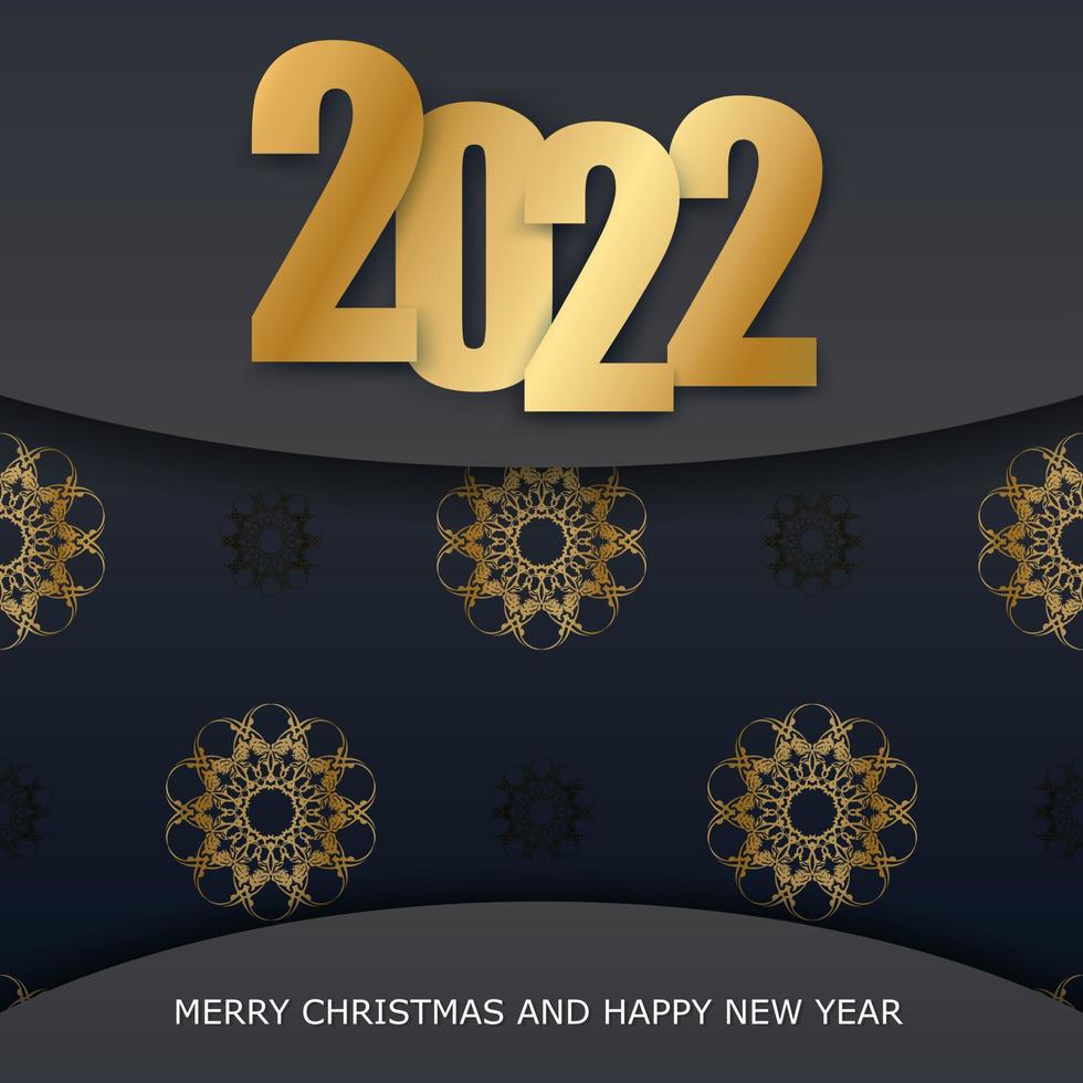Carte de voeux de vacances 2022 joyeux noël noir avec motif or de luxe vecteur