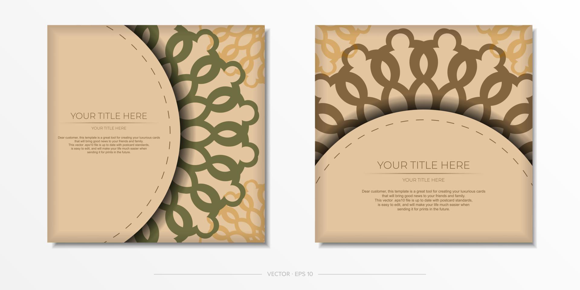 conception de cartes d'invitation avec un espace pour votre texte et vos motifs abstraits. conception de carte postale de couleur beige prête à imprimer vectorielle avec des motifs de mandala. vecteur