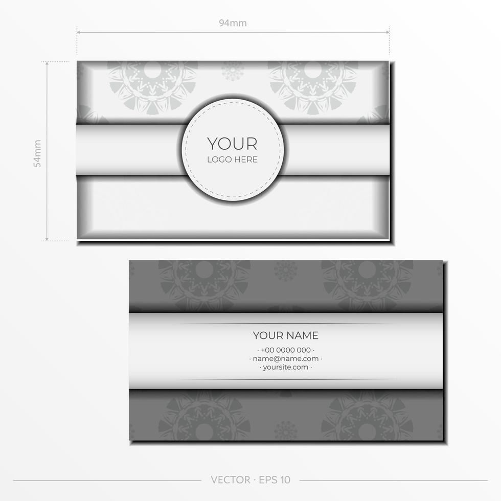 conception de carte de visite blanche prête à imprimer avec des motifs noirs. modèle de carte de visite de vecteur avec place pour votre texte et ornement abstrait.