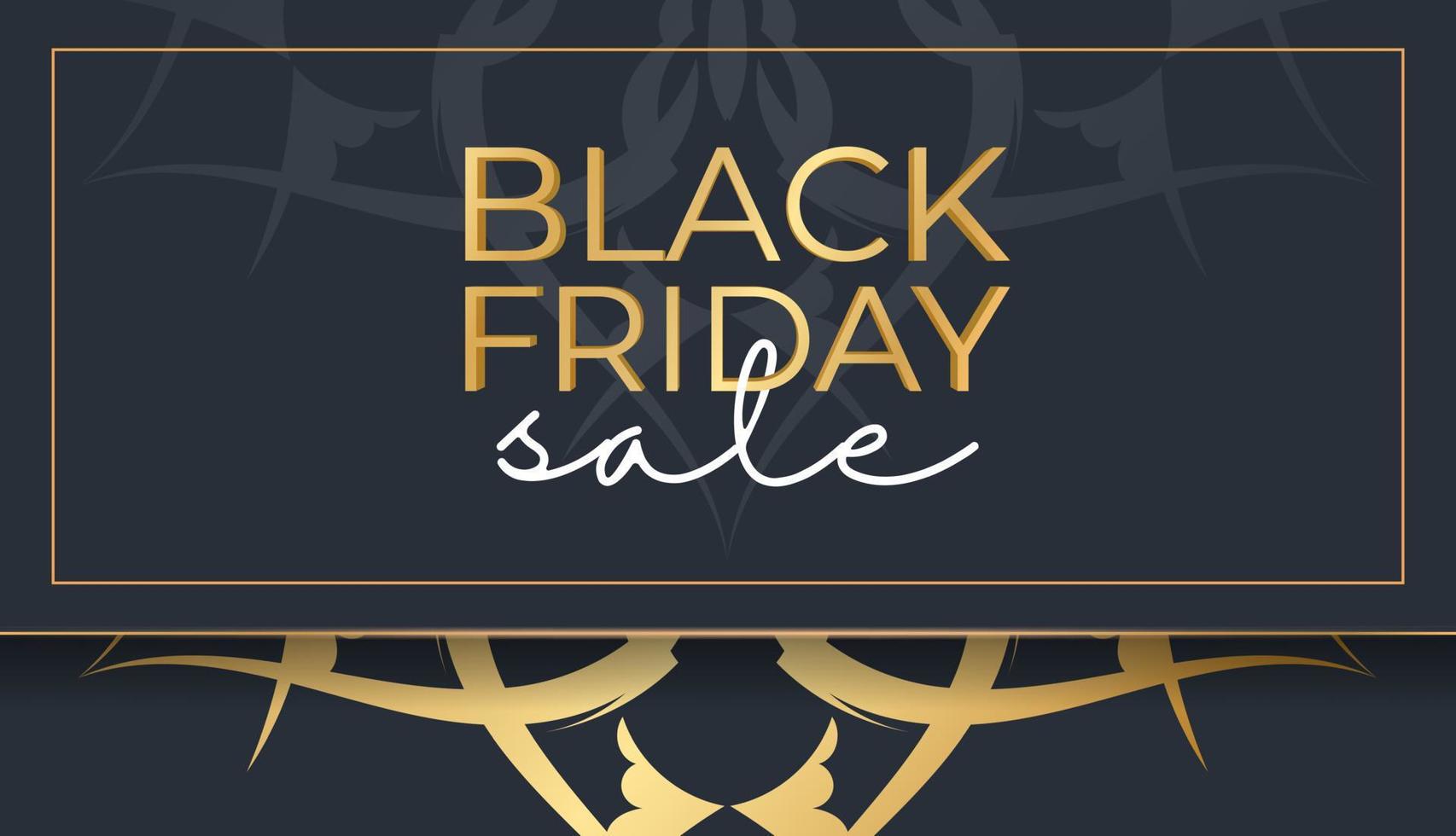 baner black friday en bleu foncé avec ornement abstrait en or vecteur