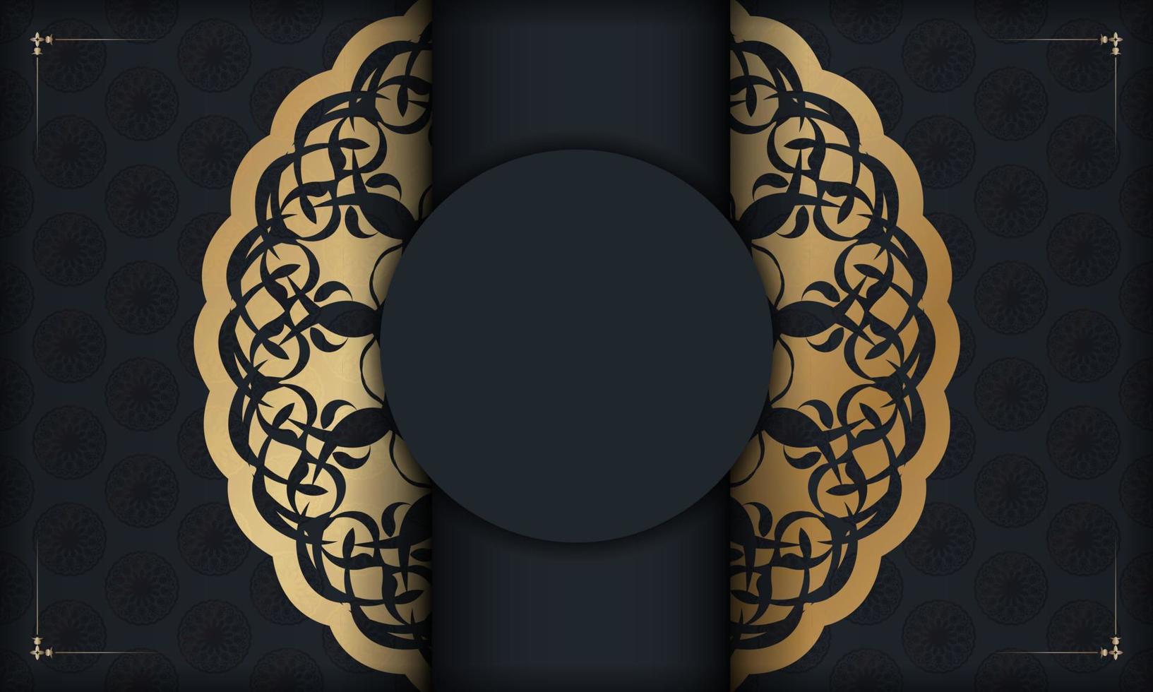 bannière de couleur noire avec un mandala avec un motif doré et une place sous votre texte vecteur