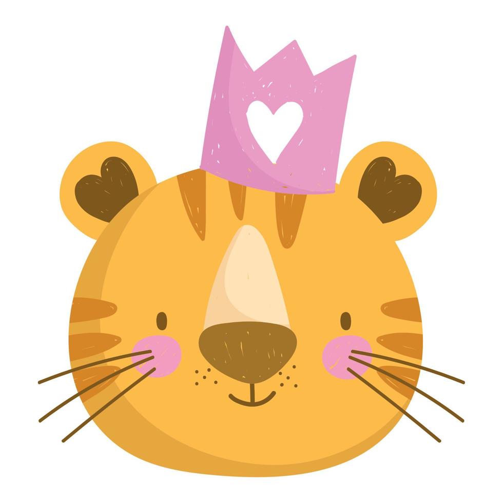 animal tête de tigre mignon avec personnage de dessin animé couronne vecteur