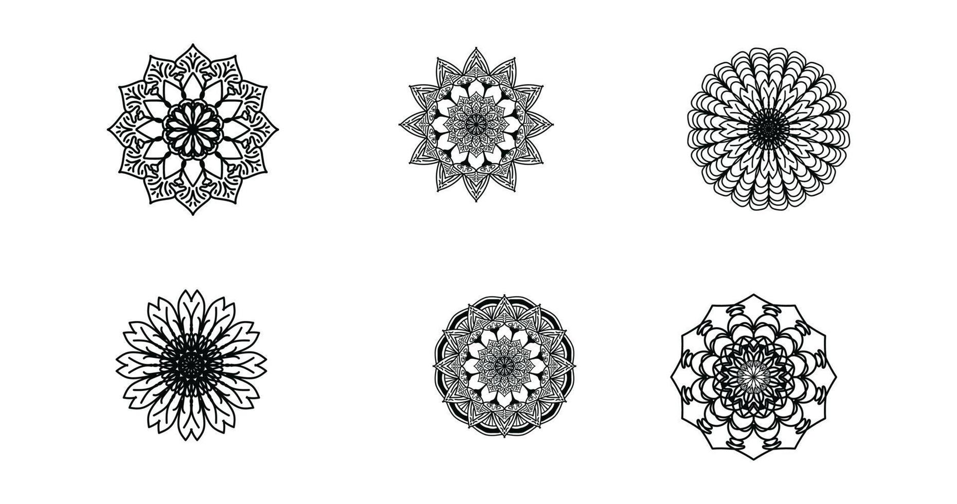 ensemble de mandala, mandala noir, arrière-plan de conception de mandala ornemental de luxe, conception de mandala, conception de papier peint d'art de livre de coloriage de motif de mandala, motif de carreaux, mandala noir et blanc, islam, arabe, indien vecteur