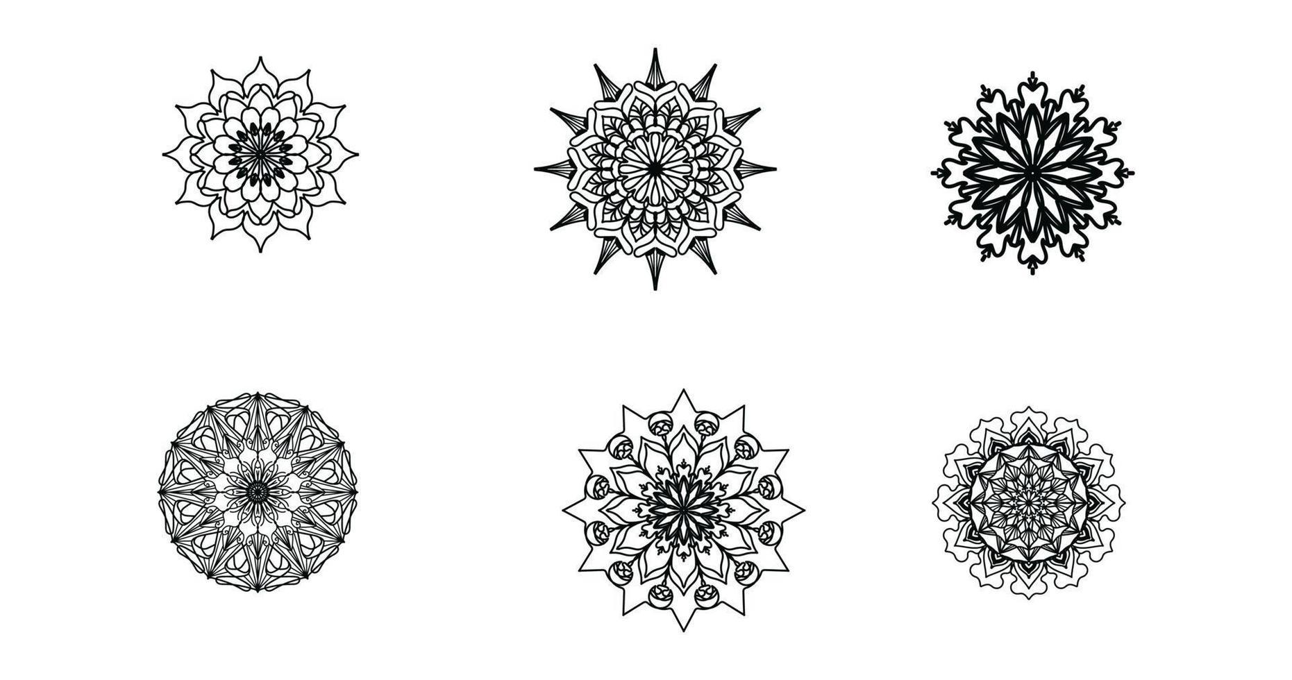 ensemble de mandala, mandala noir, arrière-plan de conception de mandala ornemental de luxe, conception de mandala, conception de papier peint d'art de livre de coloriage de motif de mandala, motif de carreaux, mandala noir et blanc, islam, arabe, indien vecteur