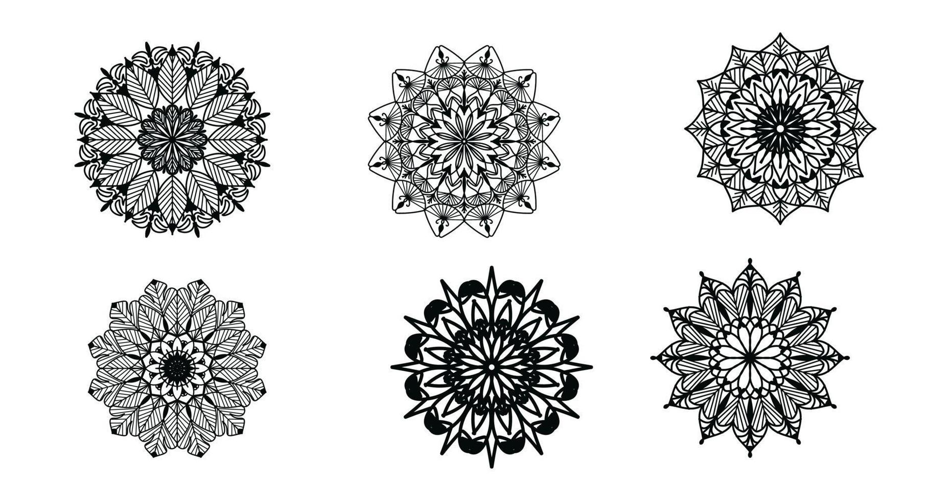 ensemble de mandala, mandala noir, arrière-plan de conception de mandala ornemental de luxe, conception de mandala, conception de papier peint d'art de livre de coloriage de motif de mandala, motif de carreaux, mandala noir et blanc, islam, arabe, indien vecteur