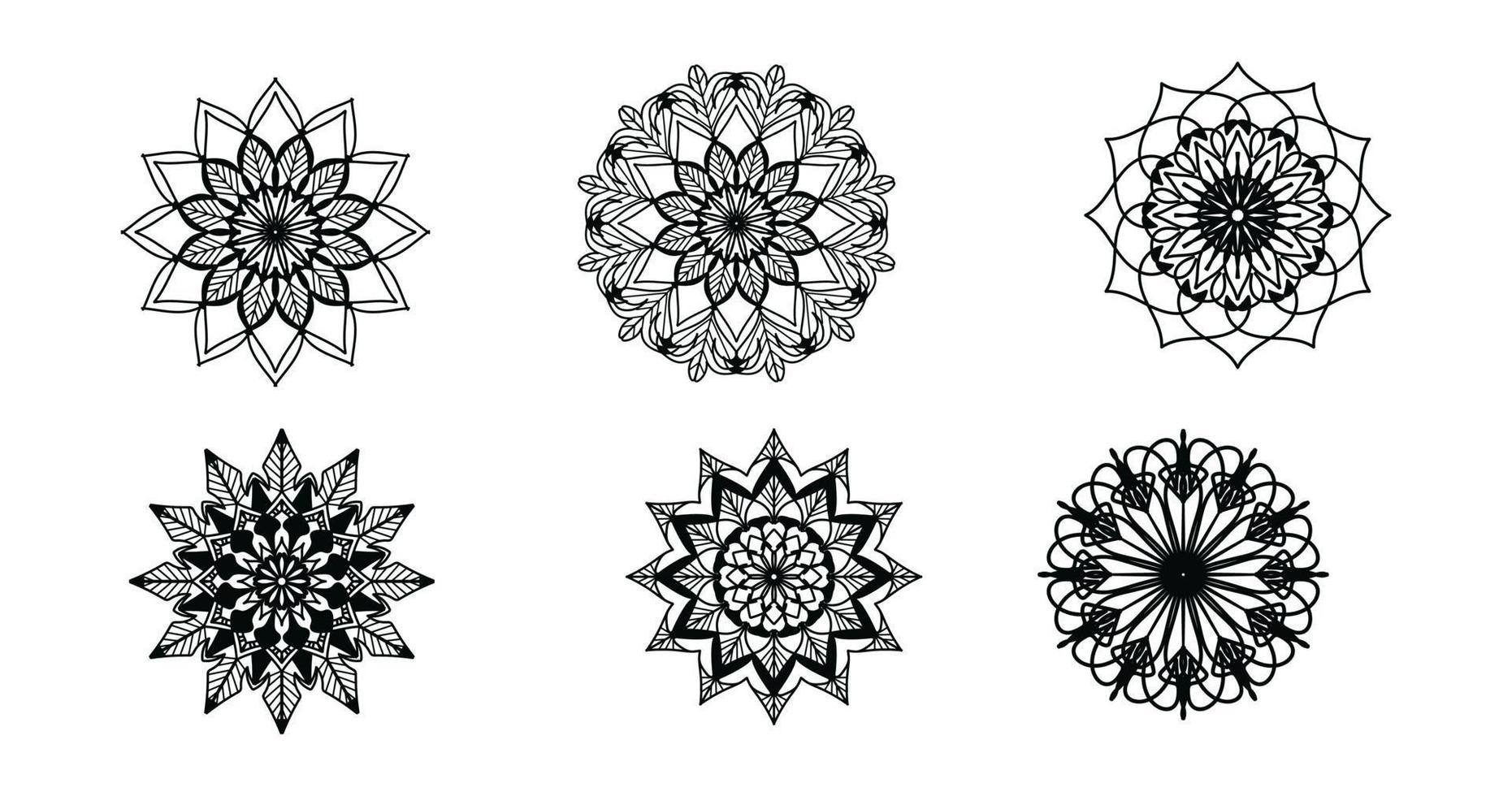 ensemble de mandala, mandala noir, arrière-plan de conception de mandala ornemental de luxe, conception de mandala, conception de papier peint d'art de livre de coloriage de motif de mandala, motif de carreaux, mandala noir et blanc, islam, arabe, indien vecteur