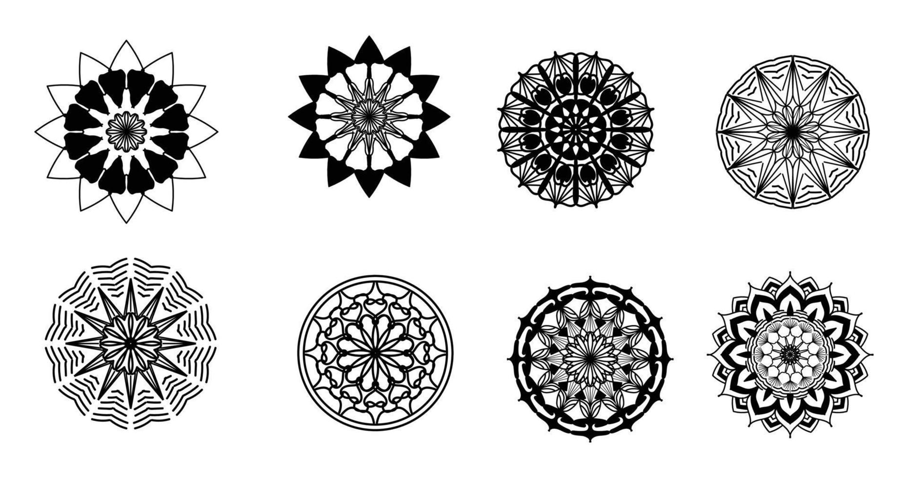 ensemble de mandala, mandala noir, arrière-plan de conception de mandala ornemental de luxe, conception de mandala, conception de papier peint d'art de livre de coloriage de motif de mandala, motif de carreaux, mandala noir et blanc, islam, arabe, indien vecteur