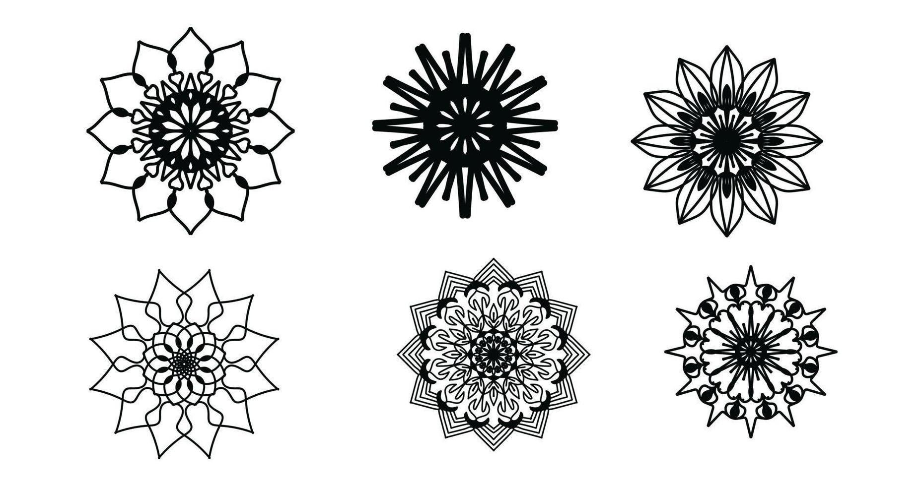 ensemble de mandala, mandala noir, arrière-plan de conception de mandala ornemental de luxe, conception de mandala, conception de papier peint d'art de livre de coloriage de motif de mandala, motif de carreaux, mandala noir et blanc, islam, arabe, indien vecteur