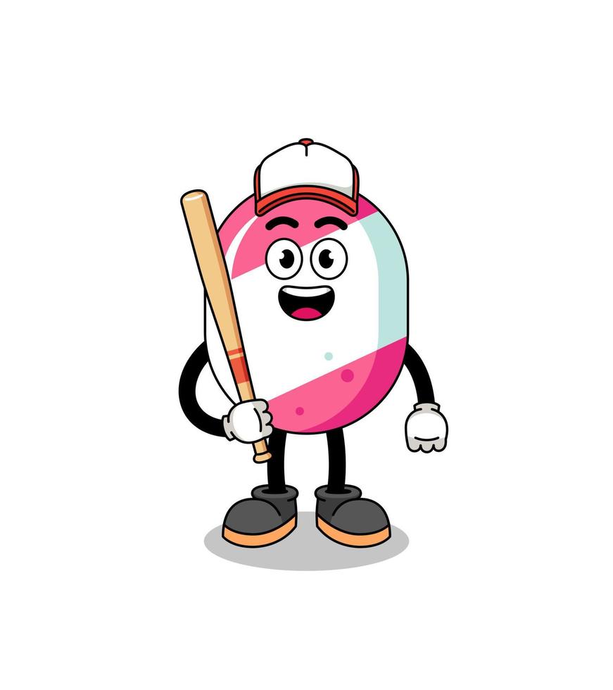 caricature de mascotte de bonbons en tant que joueur de baseball vecteur