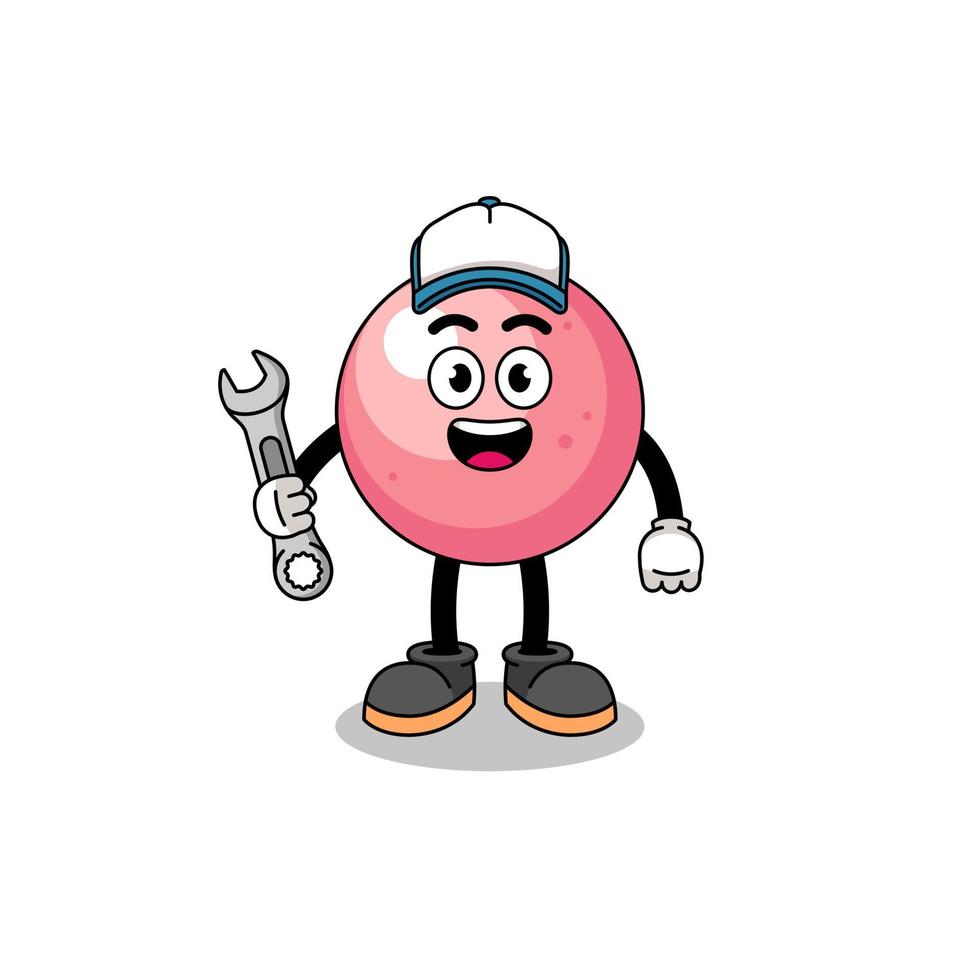 caricature d'illustration de boule de gomme en tant que mécanicien vecteur