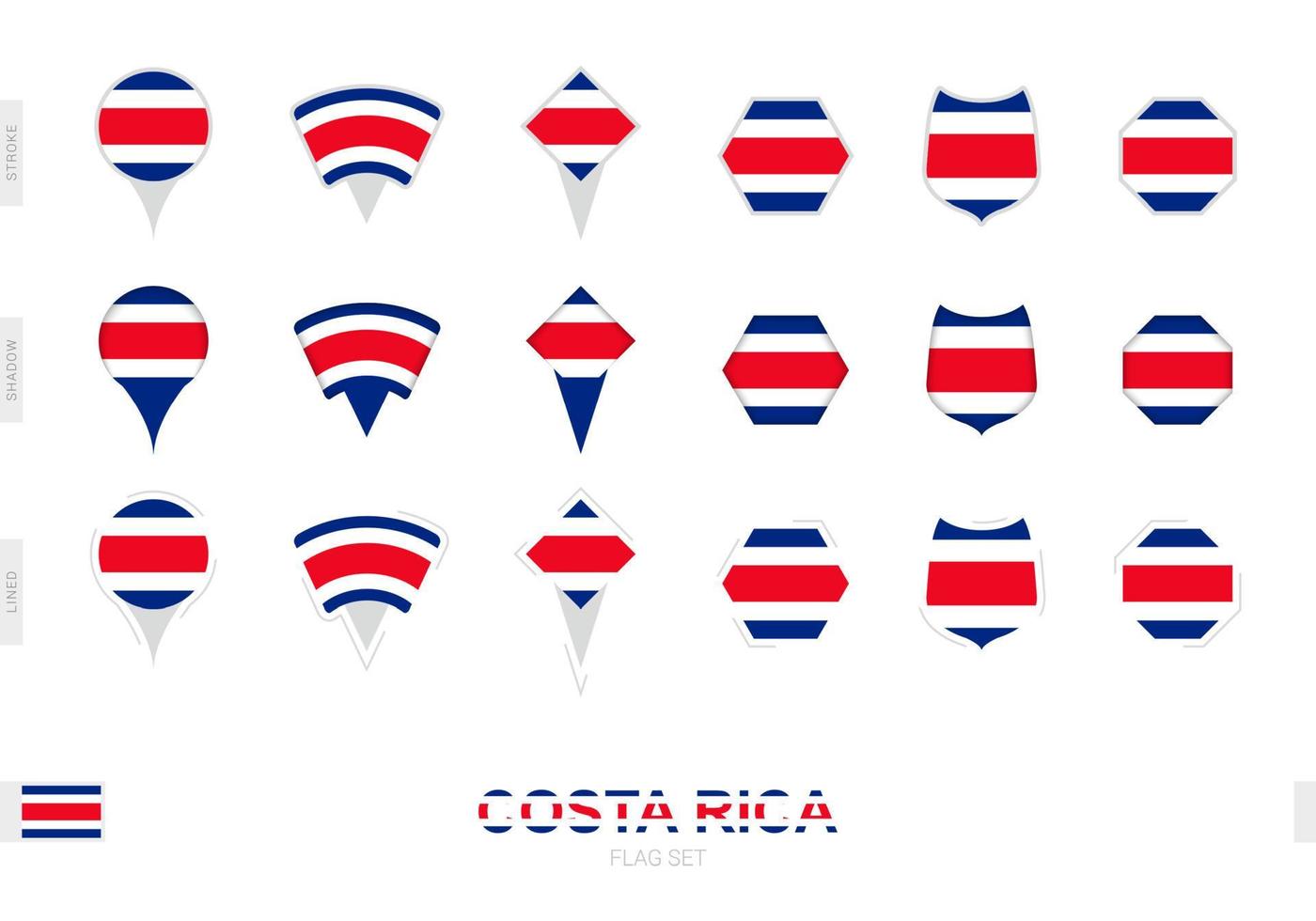 collection du drapeau du costa rica sous différentes formes et avec trois effets différents. vecteur