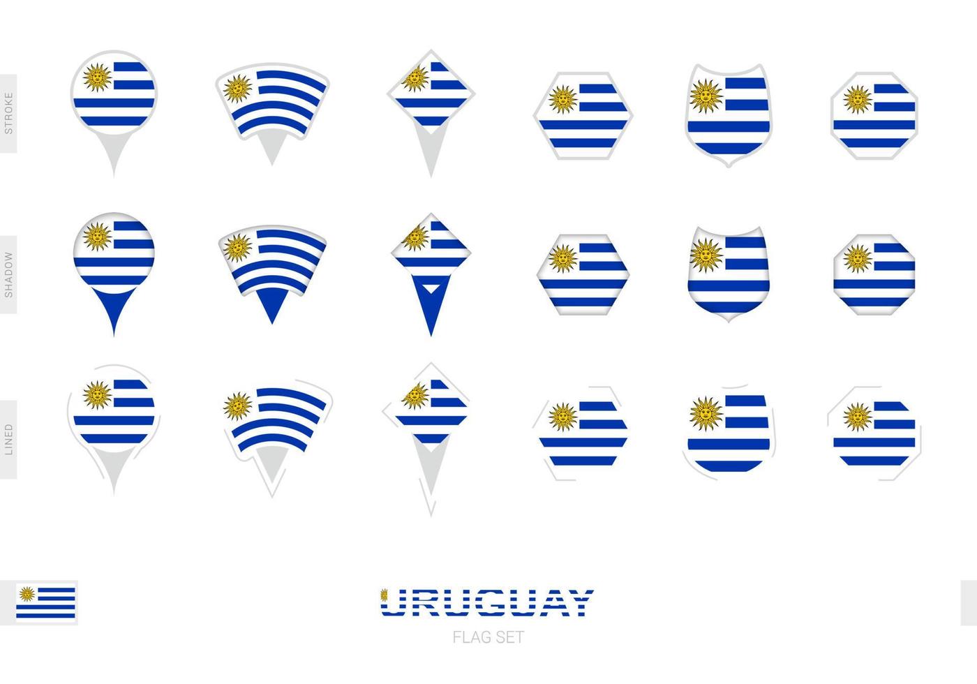 collection du drapeau uruguay sous différentes formes et avec trois effets différents. vecteur