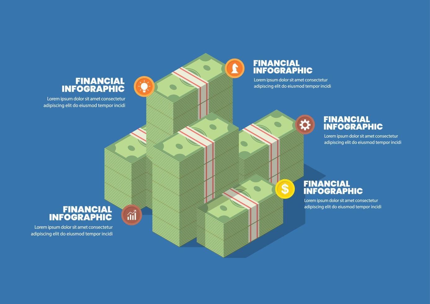 pile d'infographie financière en espèces vecteur