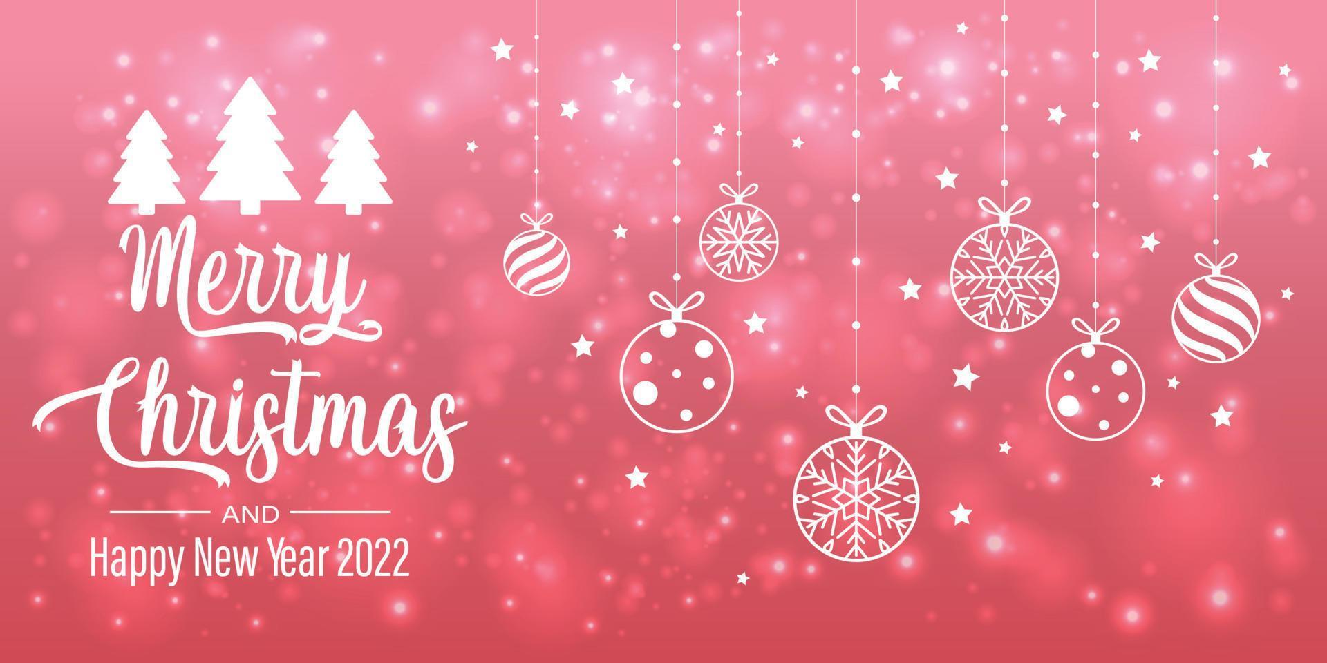 noël et nouvel an typographique sur fond de noël rose avec flocons de neige, lumière, étoiles. illustration vectorielle. voiture de Noël vecteur