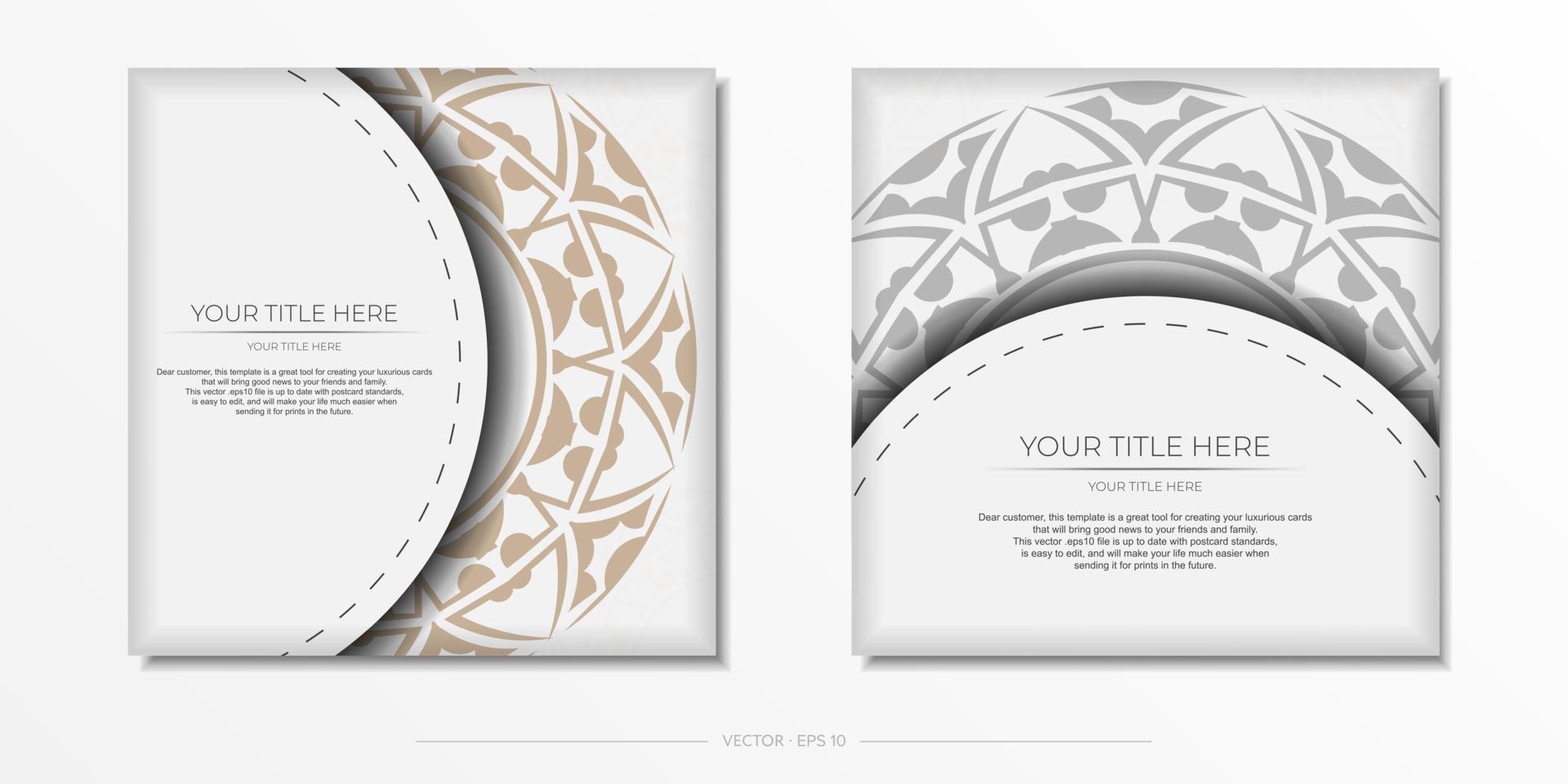 conception de cartes d'invitation avec un espace pour votre texte et vos motifs abstraits. conception de carte de voeux de couleur blanche prête à l'impression de vecteur luxueux avec des motifs.