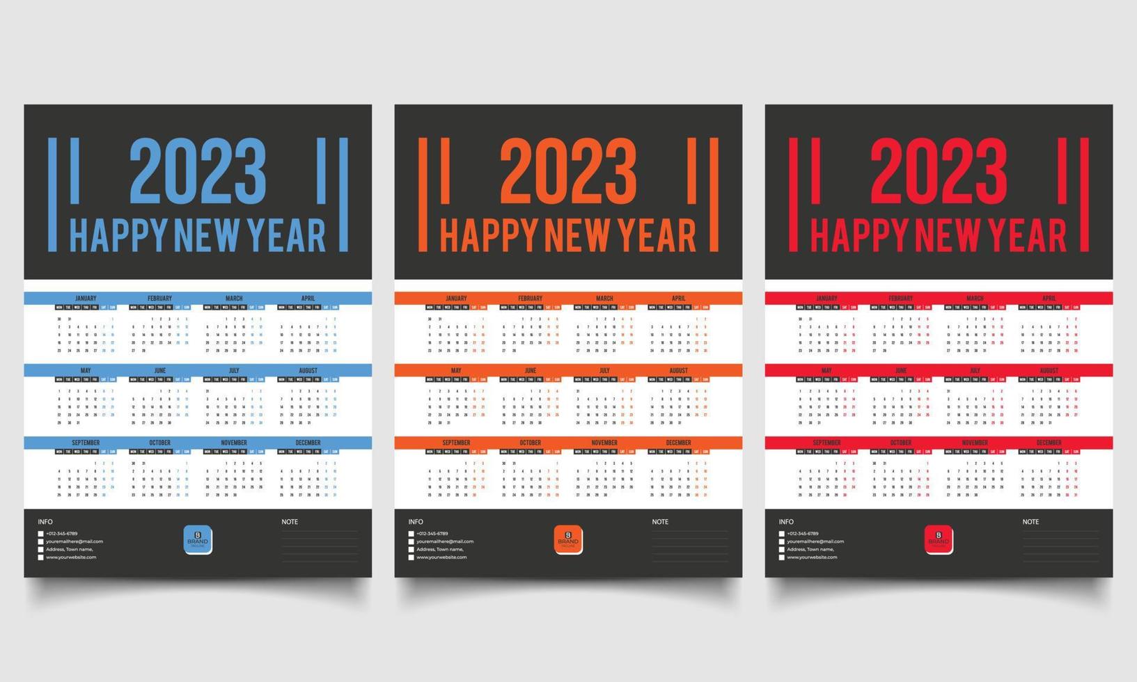 Conception du calendrier 2023. conception de modèle de calendrier mural 2023 ans. vecteur