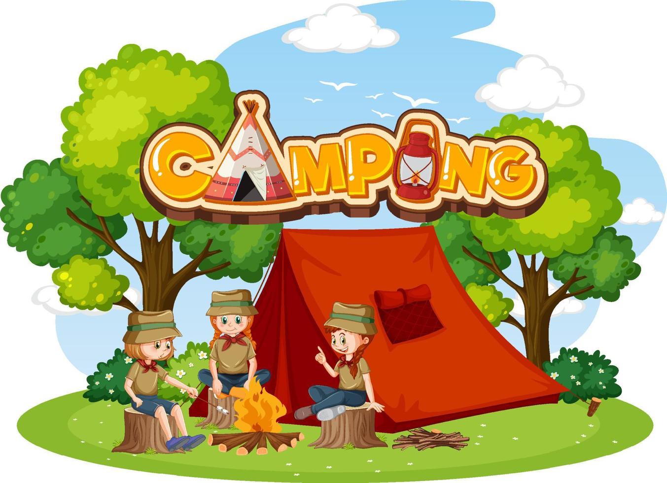 camping en plein air avec des enfants scouts vecteur
