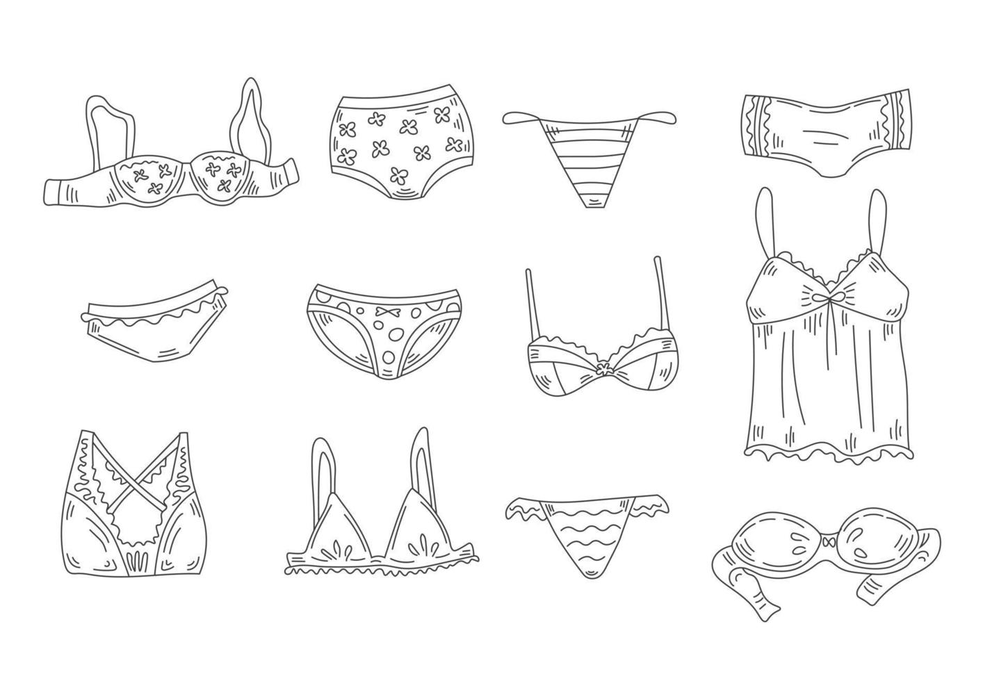 ensemble de doodle de lingerie féminine vecteur