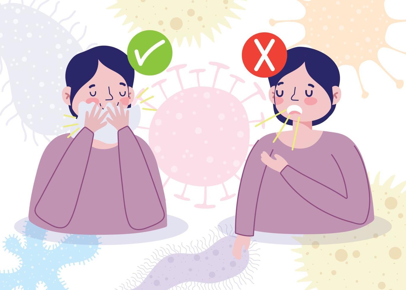 covid 19 symptômes de prévention toux couvrir avec du papier de soie et se répandre vecteur