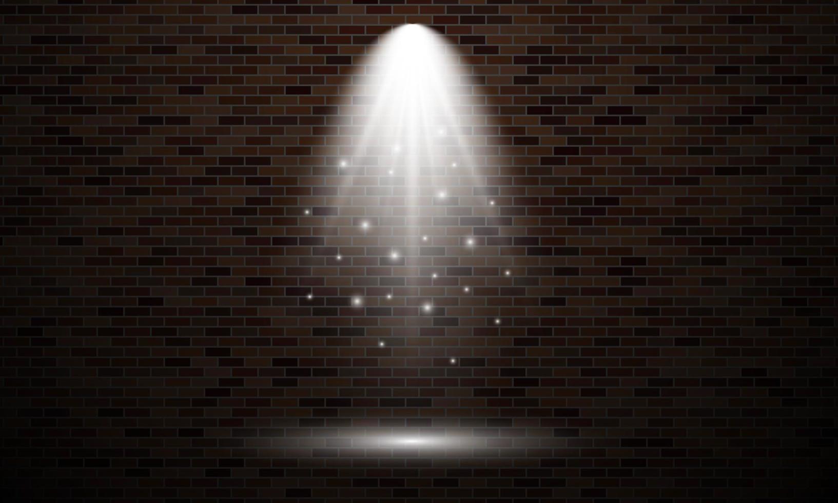 mur de briques avec spot lumineux. effet de lumière isolé de couleur blanche sur fond de mur de brique sombre. illustration vectorielle vecteur