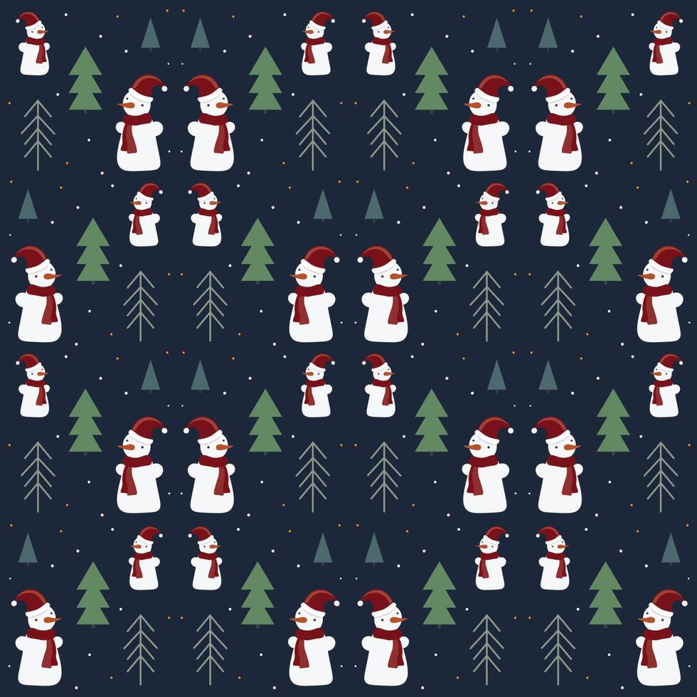 motif de noël 01 bonhomme de neige et sapin vecteur