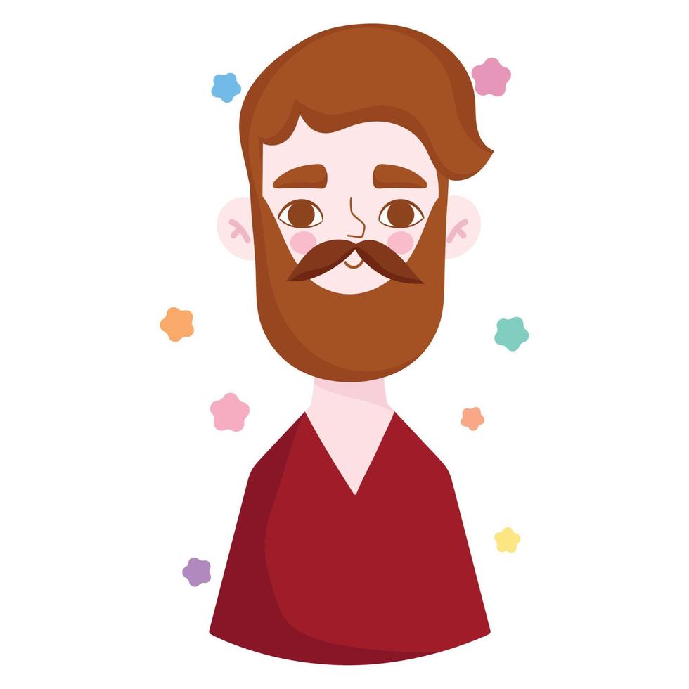 homme barbu avec avatar de caractère portrait moustache en dessin animé vecteur