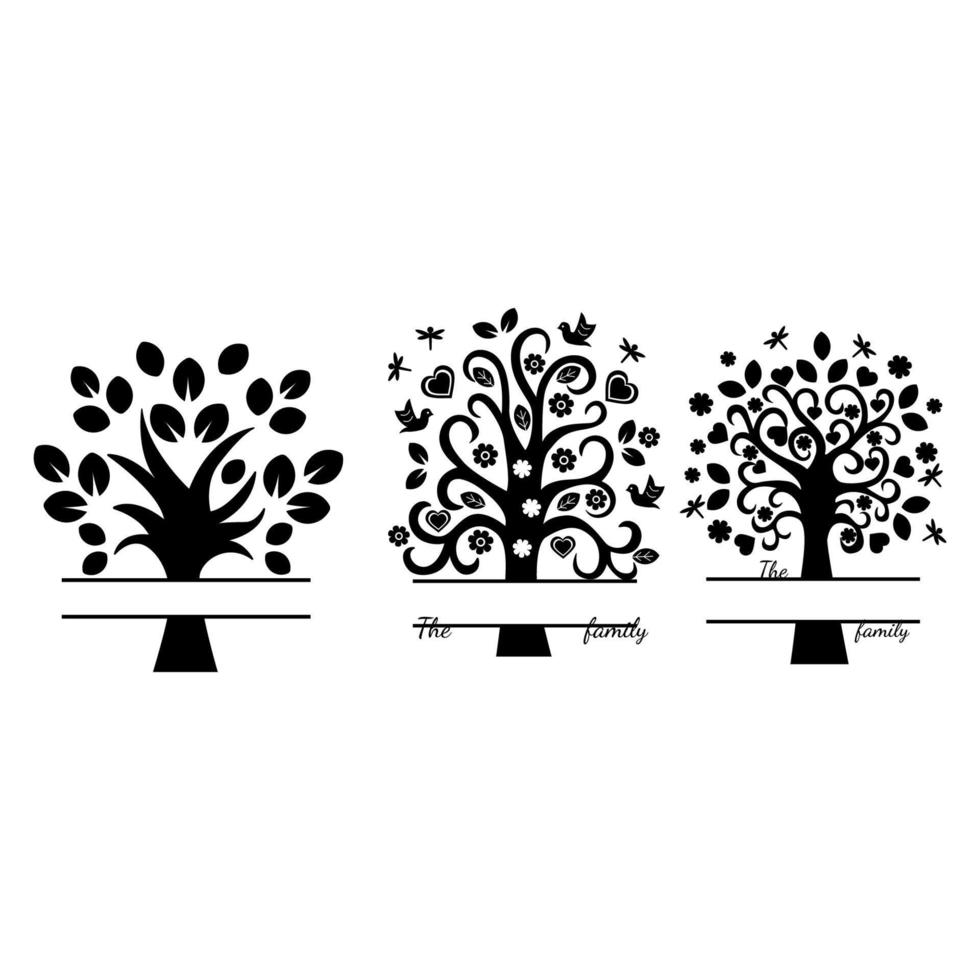 illustration vectorielle de monogramme silhouette arbre généalogique. arbre de couleur noire. conception d'arbre en papier. notion de famille vecteur