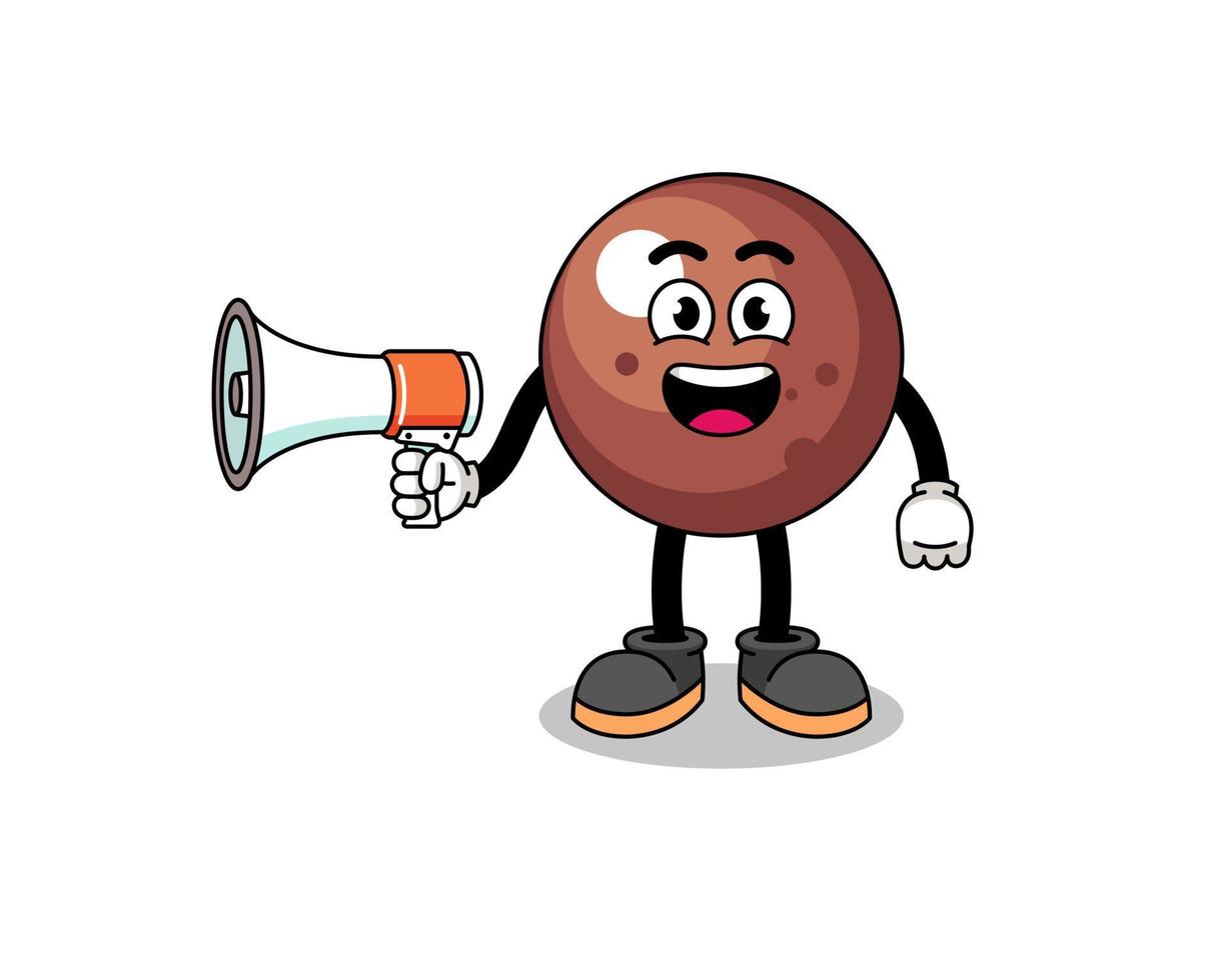 illustration de dessin animé de boule de chocolat tenant un mégaphone vecteur