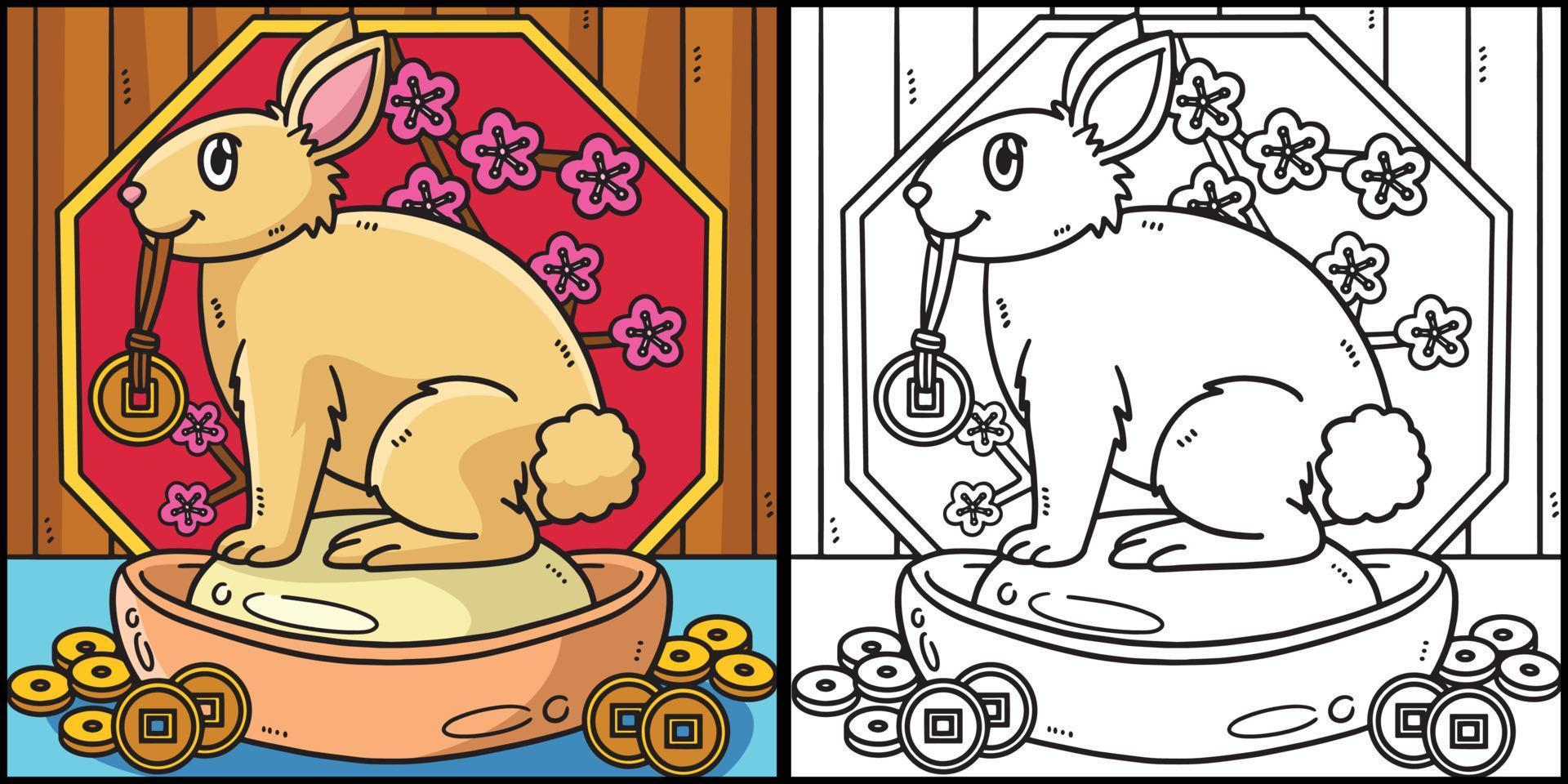 illustration de page de coloriage d'affichage de charme de lapin vecteur