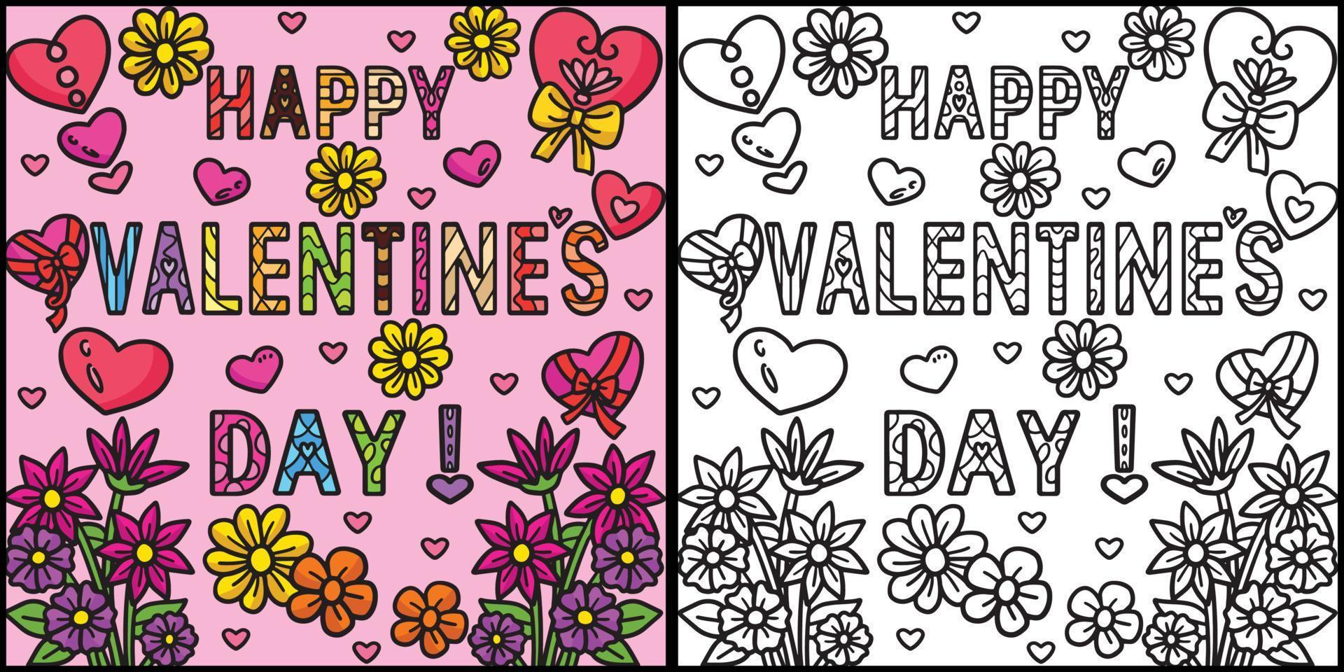 illustration de la page de coloriage de la saint valentin heureuse vecteur