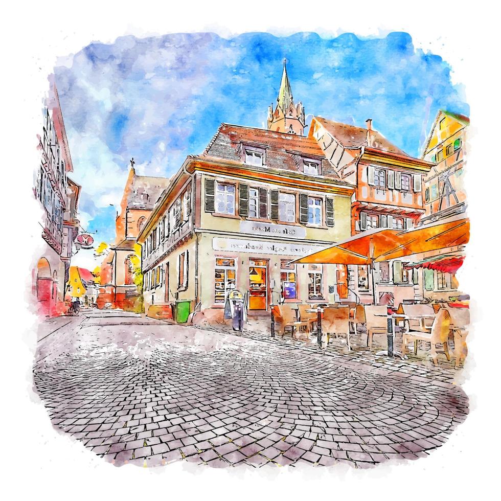 ladenburg allemagne croquis aquarelle illustration dessinée à la main vecteur