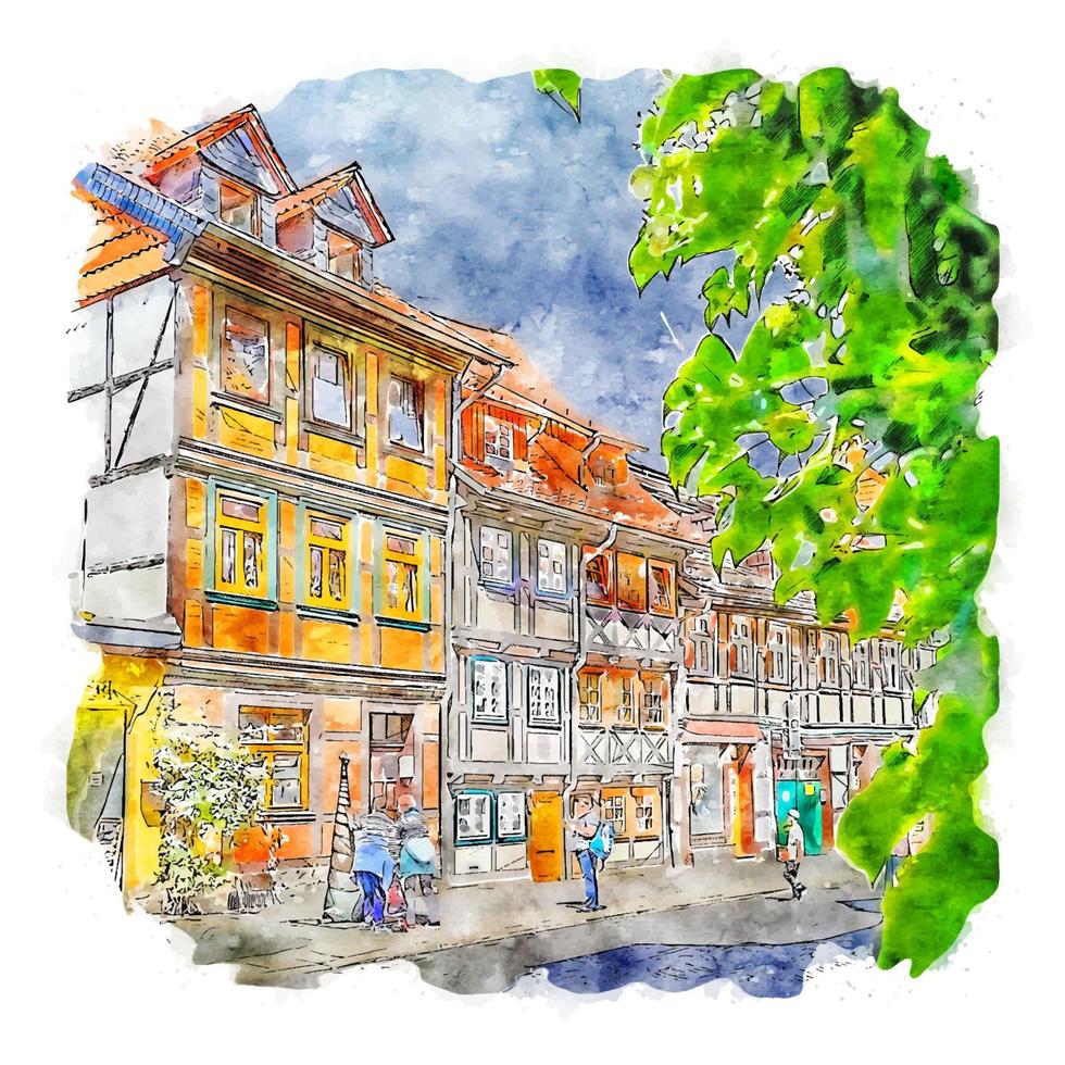 wernigerode allemagne croquis aquarelle illustration dessinée à la main vecteur