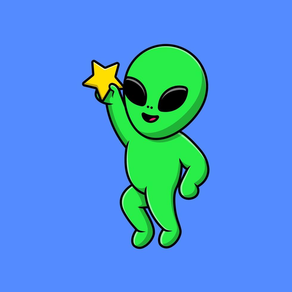 mignon extraterrestre volant tenant illustration d'icônes vectorielles de dessin animé étoile. concept de dessin animé plat. adapté à tout projet créatif. vecteur
