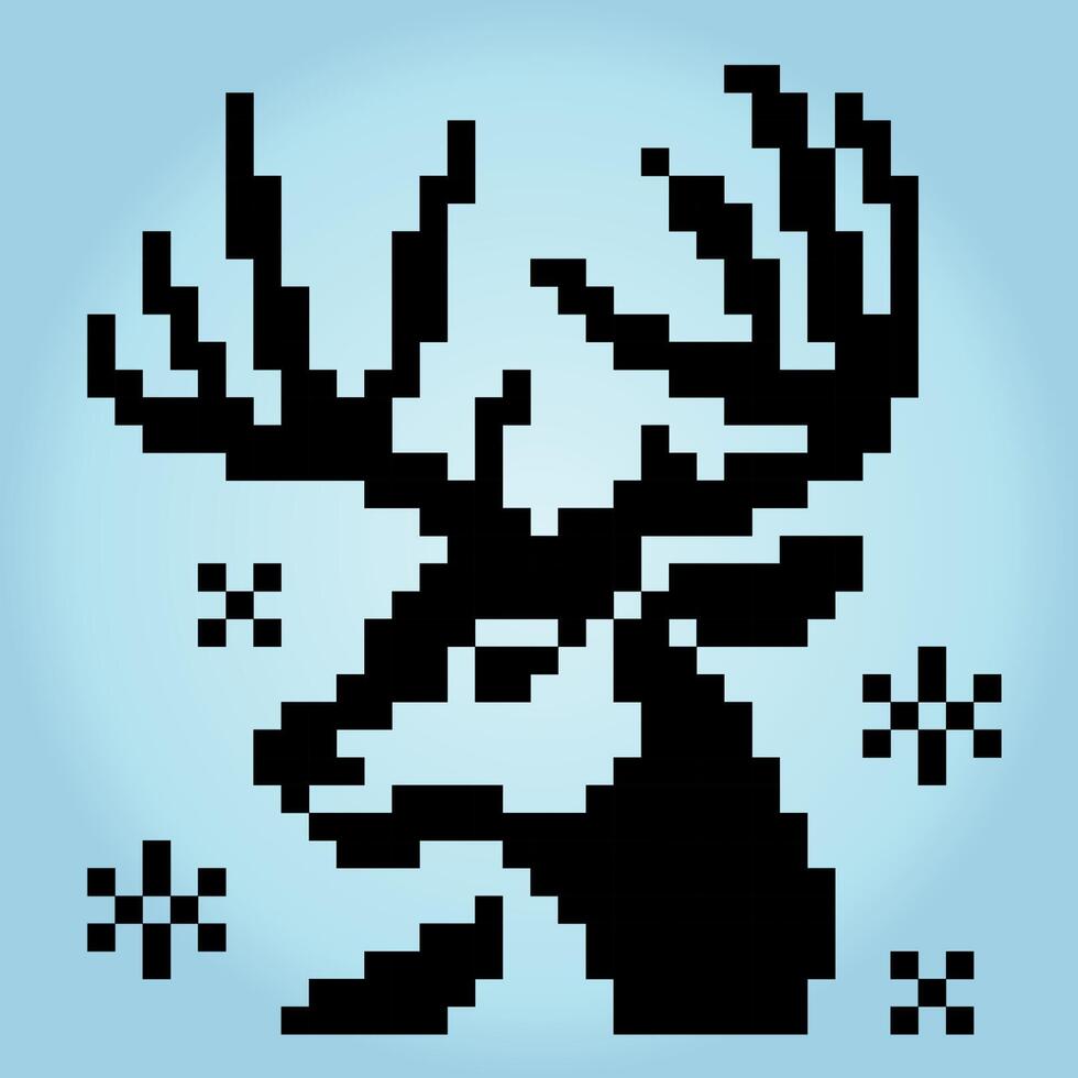 Cerf de pixels 8 bits sur la neige. animaux pour les jeux d'actifs dans les illustrations vectorielles. cerf en hiver pour les grilles de point de croix. vecteur