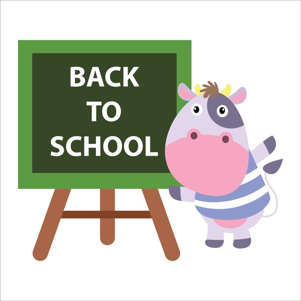 illustration graphique vectoriel vache mignonne retour à l'école après avoir voyagé à travers le monde