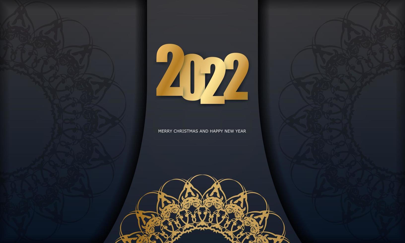 Carte de voeux noire joyeux noël 2022 avec motif or vintage vecteur
