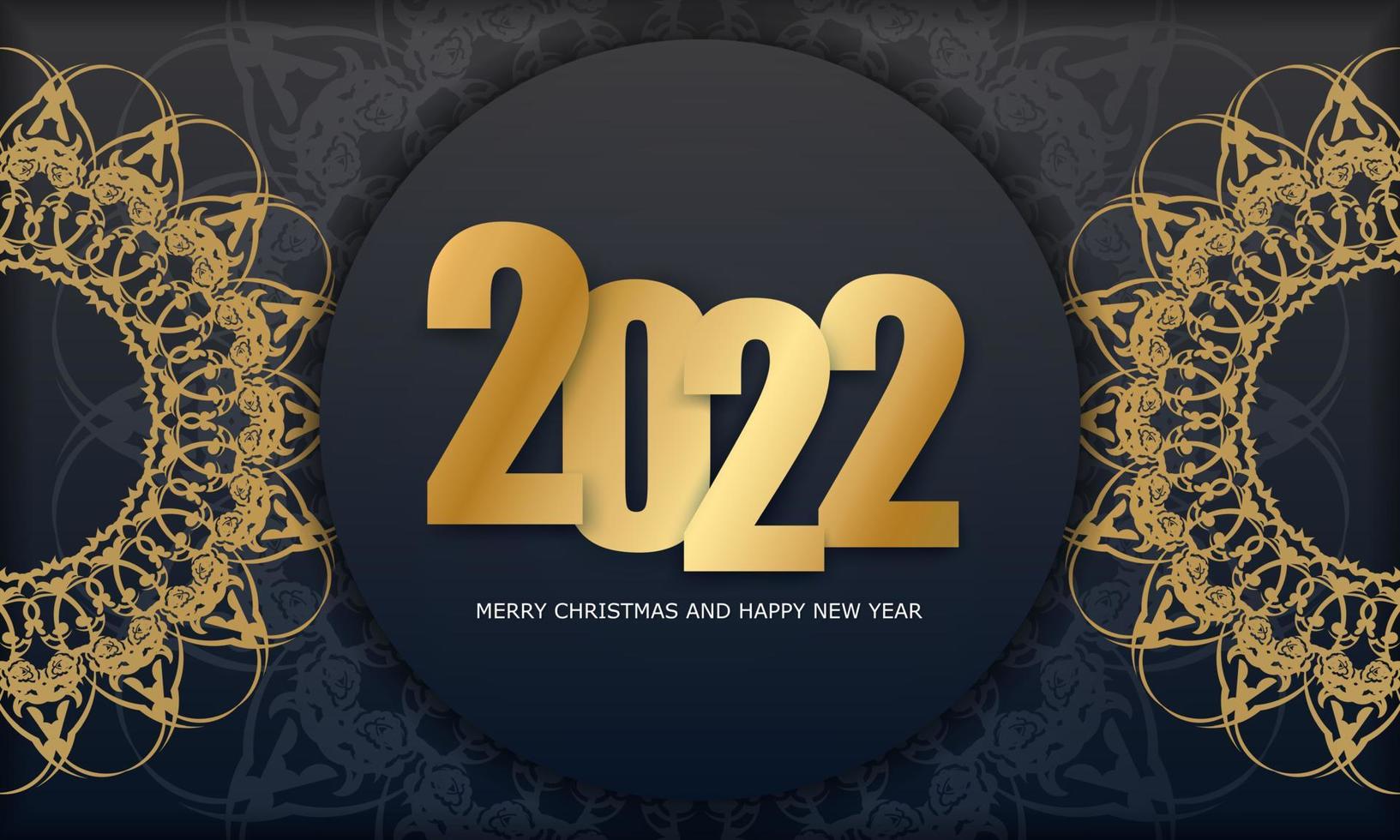 Carte postale 2022 joyeux noël et bonne année couleur noire avec motif doré de luxe vecteur