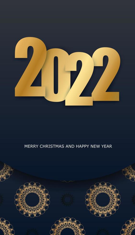 Flyer de couleur noire joyeux noël et bonne année 2022 avec motif or vintage vecteur