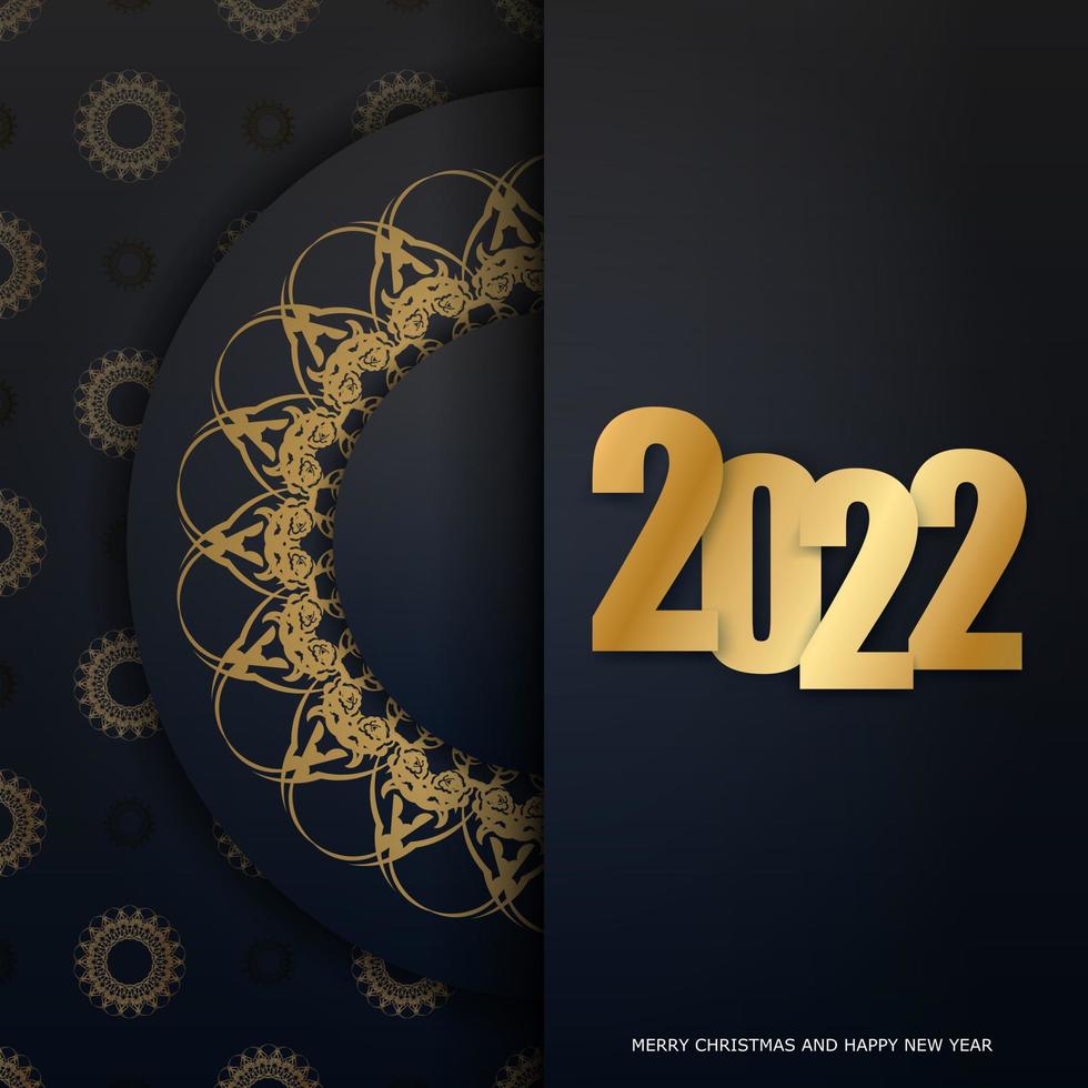 Brochure 2022 joyeux noël et bonne année couleur noire avec ornement doré d'hiver vecteur