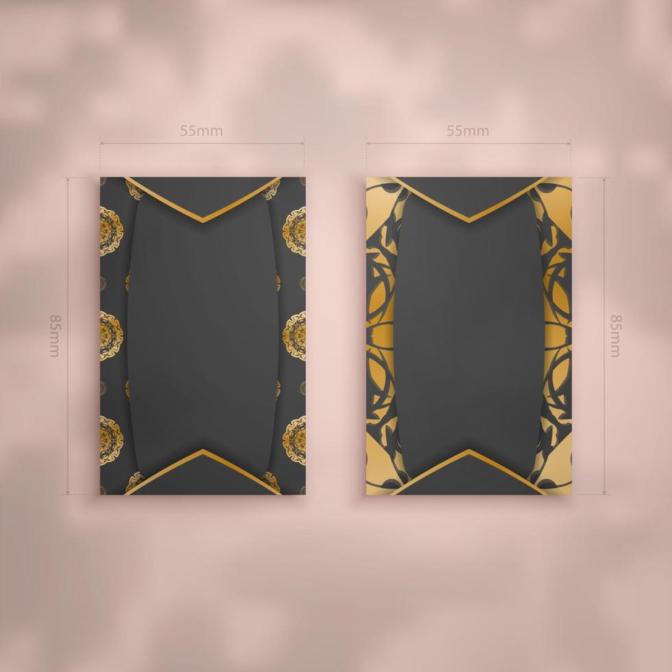 carte de visite présentable en noir avec des ornements dorés luxueux pour votre marque. vecteur