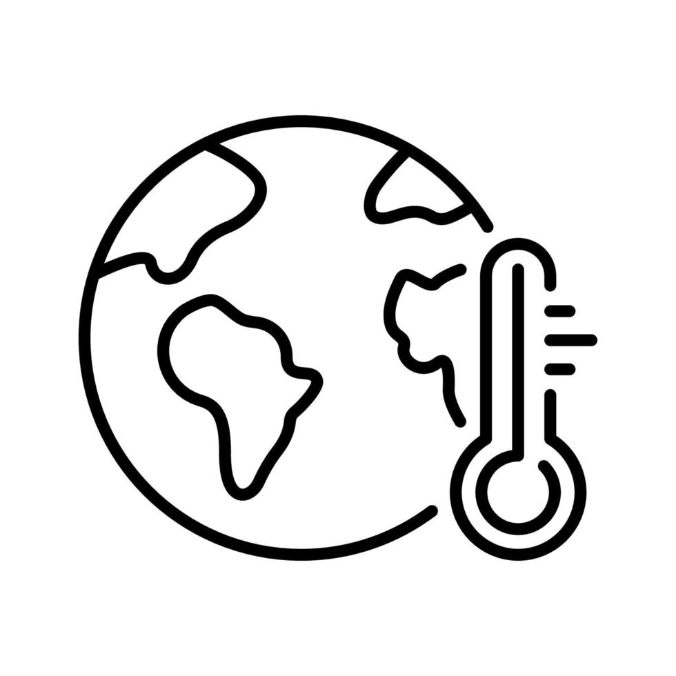 icône de la ligne de danger écologique de la température de la chaleur de la planète. pictogramme du problème du changement climatique mondial de la terre et du thermomètre. signe de mesure météorologique mondiale. trait modifiable. illustration vectorielle isolée. vecteur