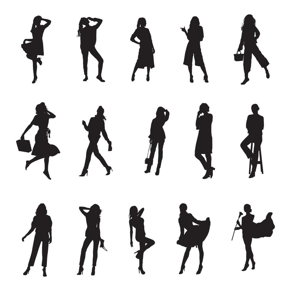 silhouette de femme de mode, collection de silhouettes de femme élégante. vecteur