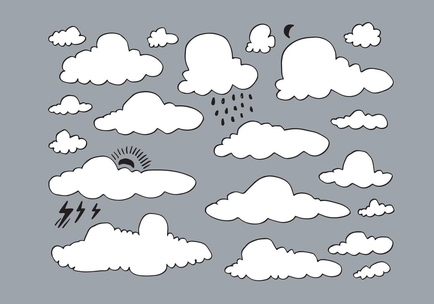 collection météo dessinée à la main. illustration vectorielle de style plat sur fond gris. vecteur