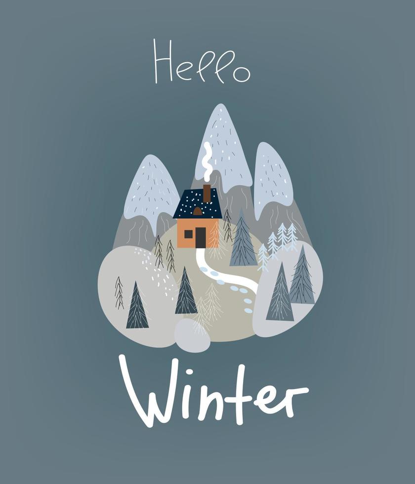 solstice d'hiver, paysage pour les vacances d'hiver et du nouvel an. bannière de doddle de vecteur, carte de voeux vecteur