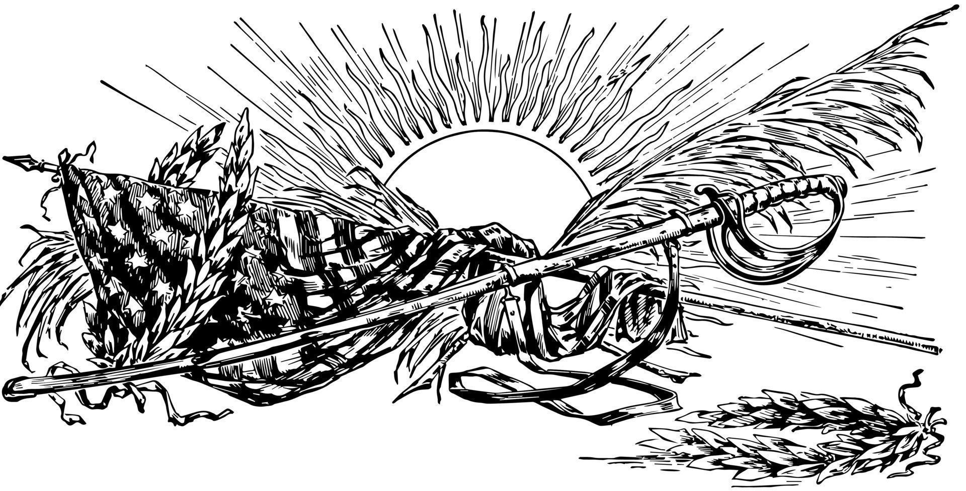 drapeau et soleil, illustration vintage vecteur