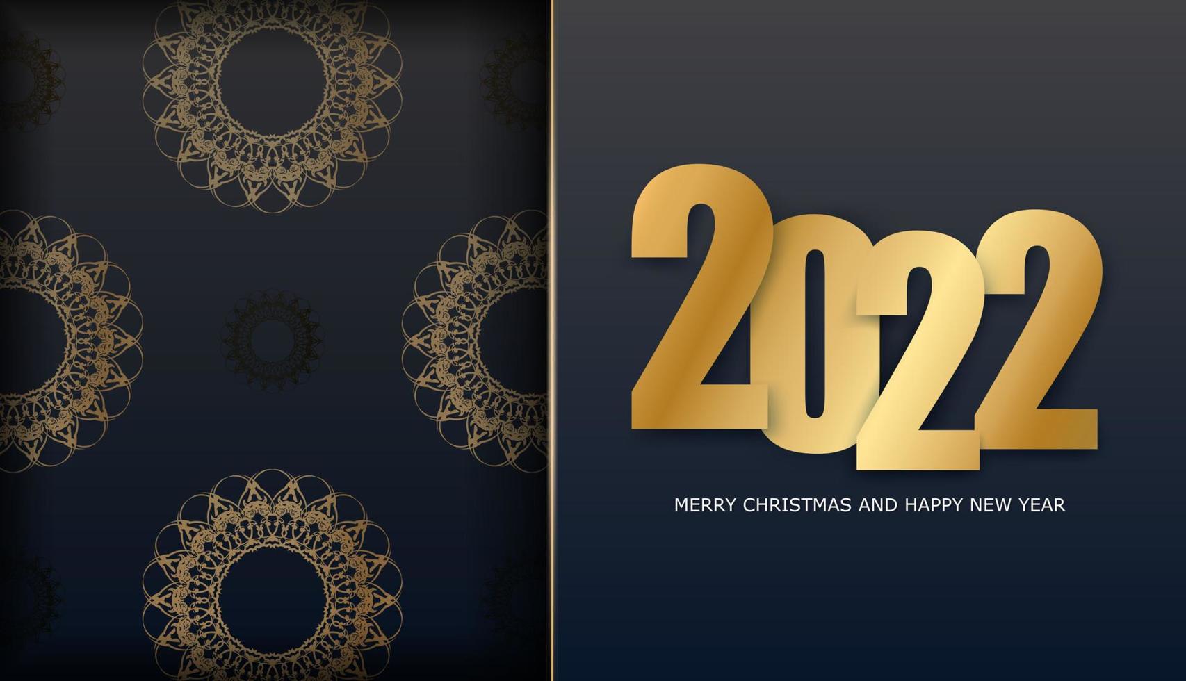 Brochure 2022 joyeux noël noir avec ornement d'or d'hiver vecteur