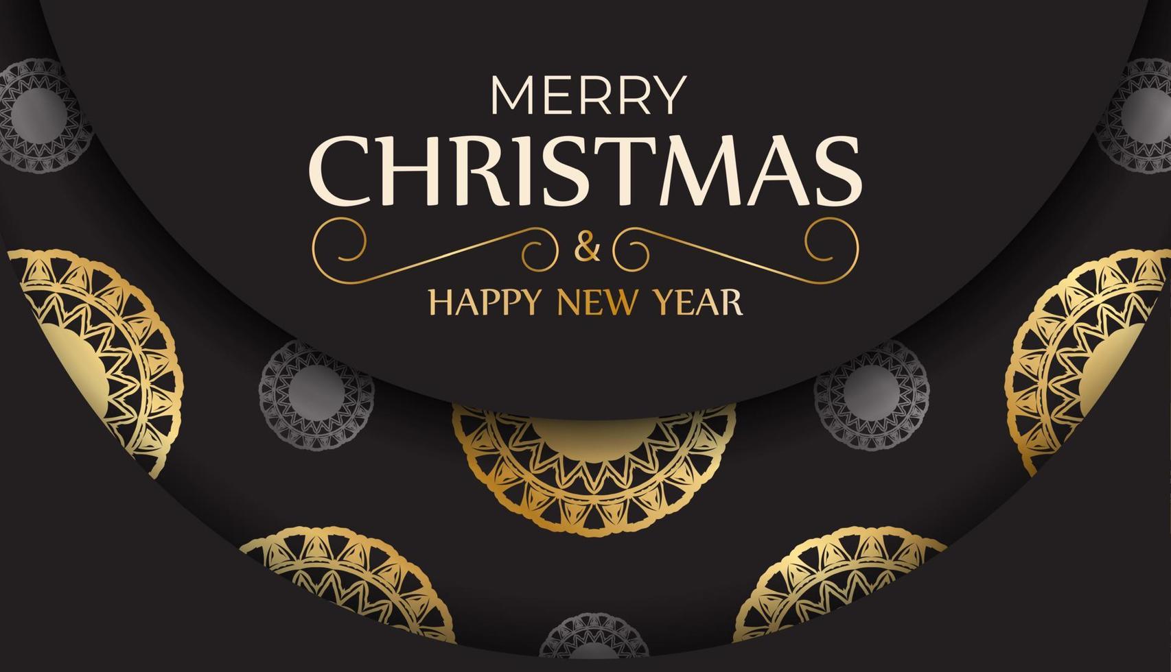 carte de voeux joyeux noël et bonne année en couleur noire avec motif or. vecteur